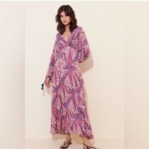 Free People Elegant Pink and Purple Paisley Maxi Dress